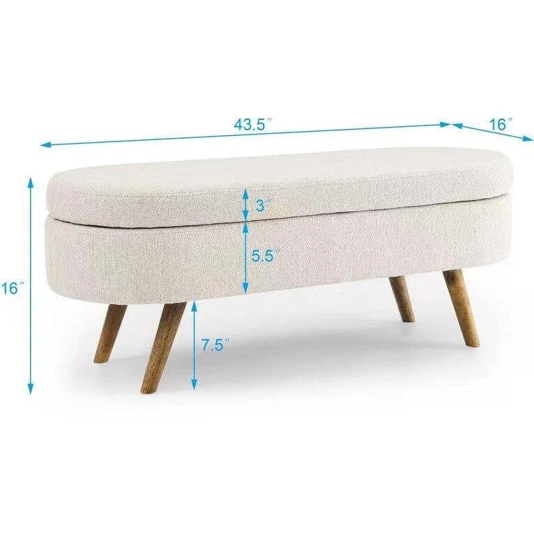 Ottoman Oval Storage Bench Rubber Wood Legs - 43.5Lx16Wx16H