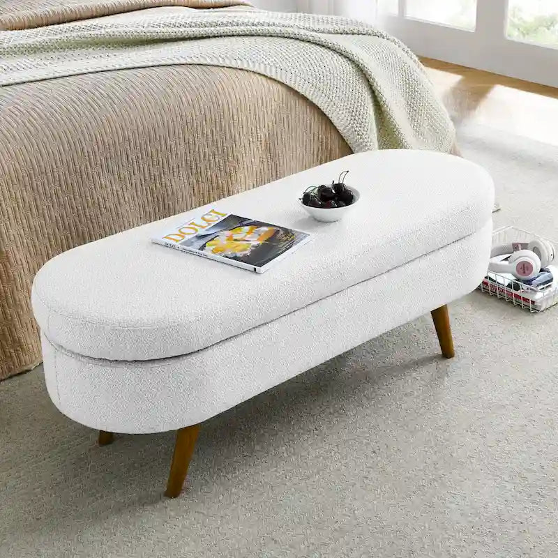 Ottoman Oval Storage Bench Rubber Wood Legs - 43.5Lx16Wx16H