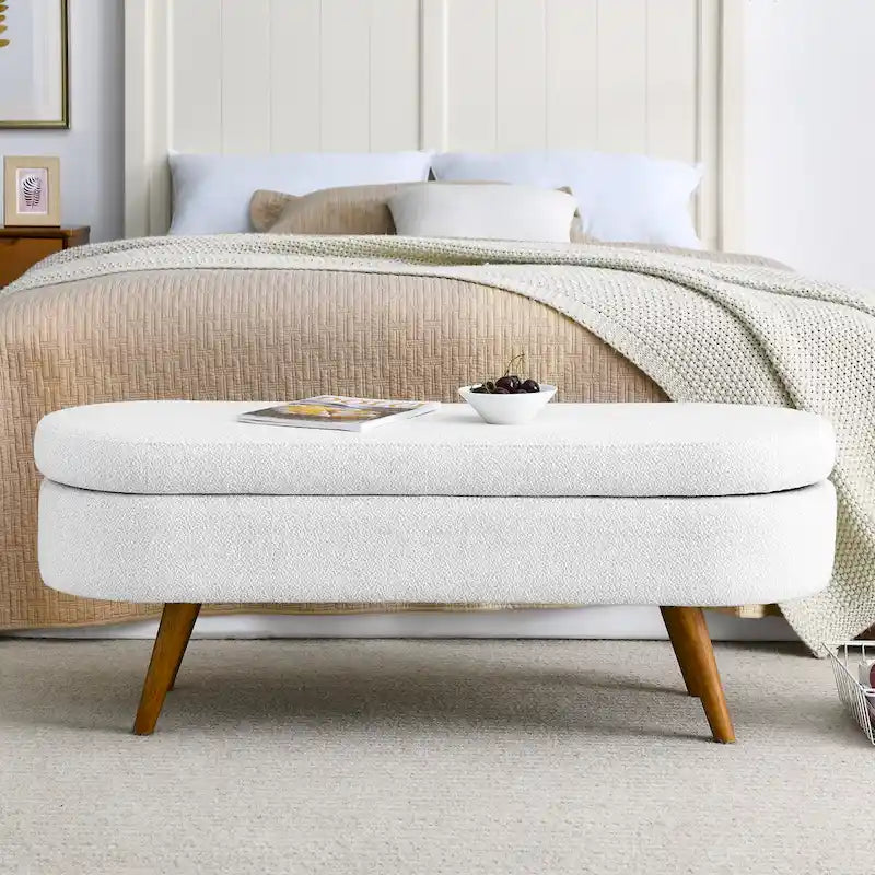 Ottoman Oval Storage Bench Rubber Wood Legs - 43.5Lx16Wx16H
