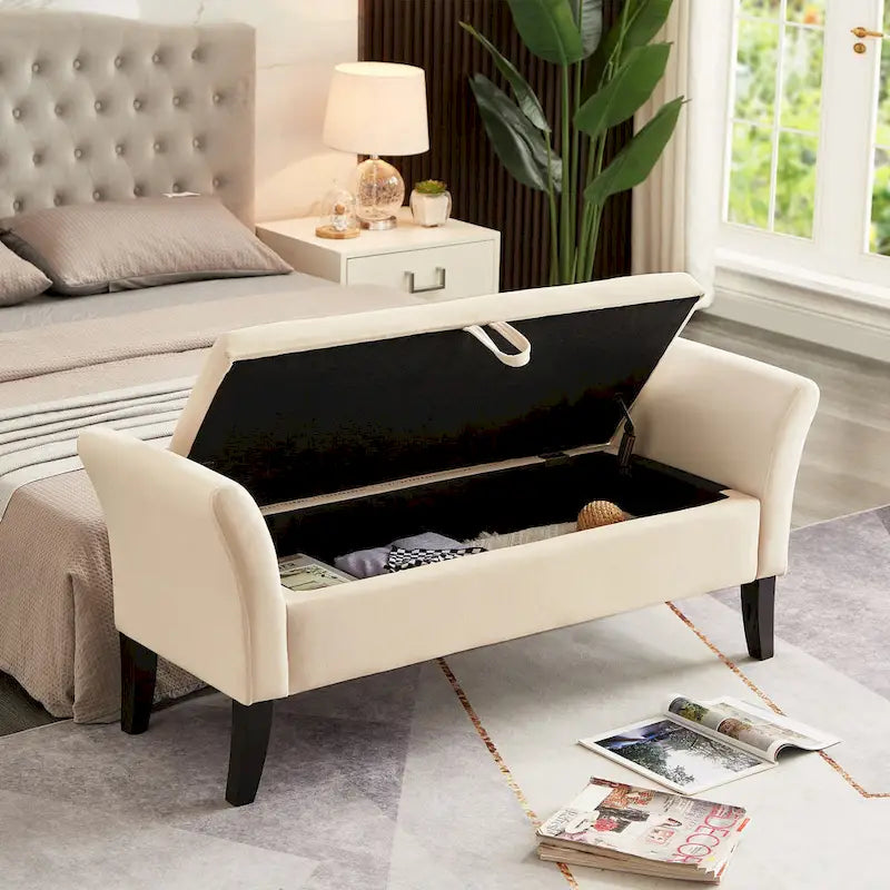 Easy to Assemble Velvet Bed Bench with Storage Luxurious Style