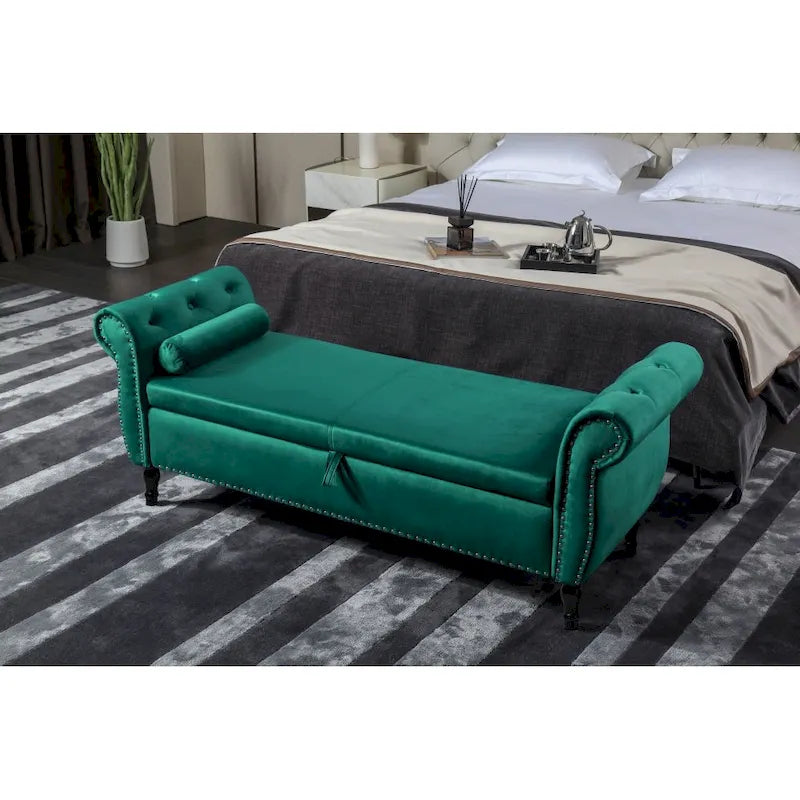 63 Velvet Multifunctional Storage Rectangular Sofa Stool