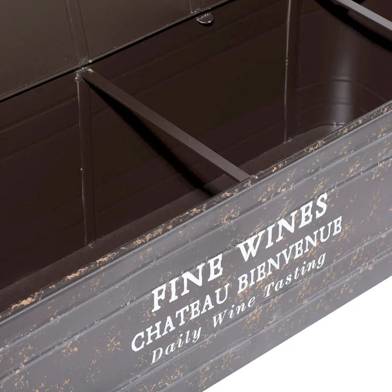 Metal Storage Bench with Cream Burlap Top and Champagne Typography - Brown - Roche River Decor - 16W x 48L x 17H