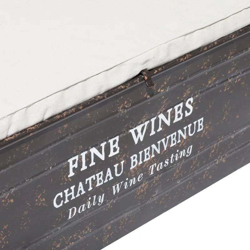 Metal Storage Bench with Cream Burlap Top and Champagne Typography - Brown - Roche River Decor - 16W x 48L x 17H