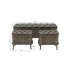 Metal Weathered Storage Bench with Black Tufted Faux Leather - Set of 3 Brown - Roche River Decor - 16W x 48L x 21H