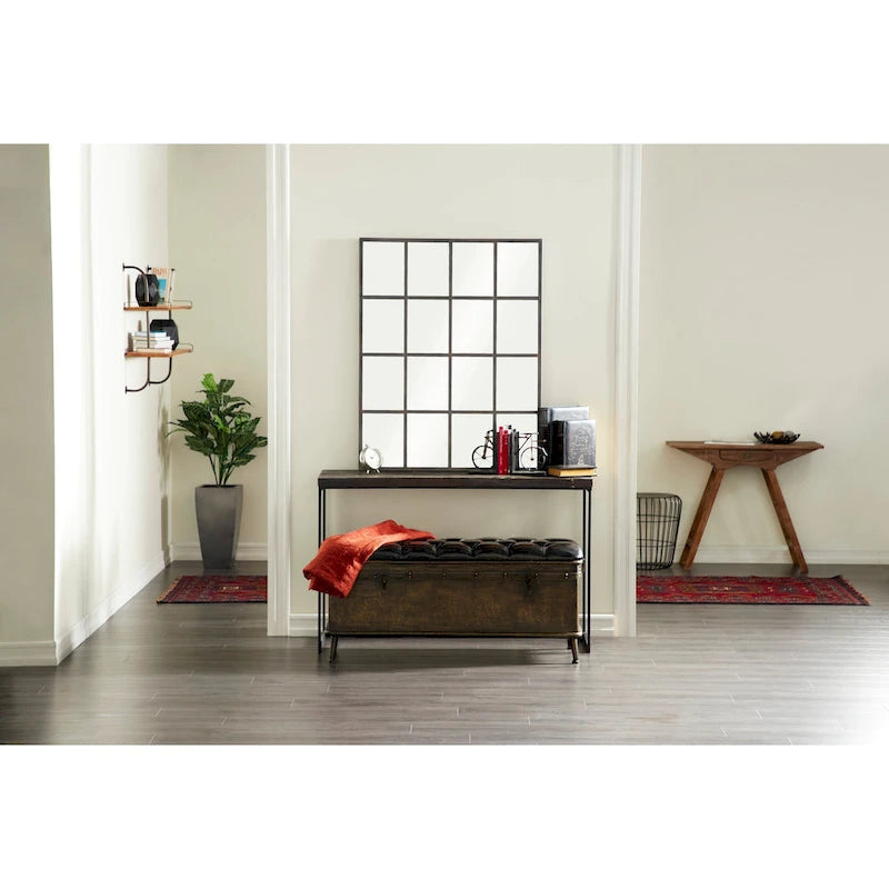Metal Weathered Storage Bench with Black Tufted Faux Leather - Set of 3 Brown - Roche River Decor - 16W x 48L x 21H