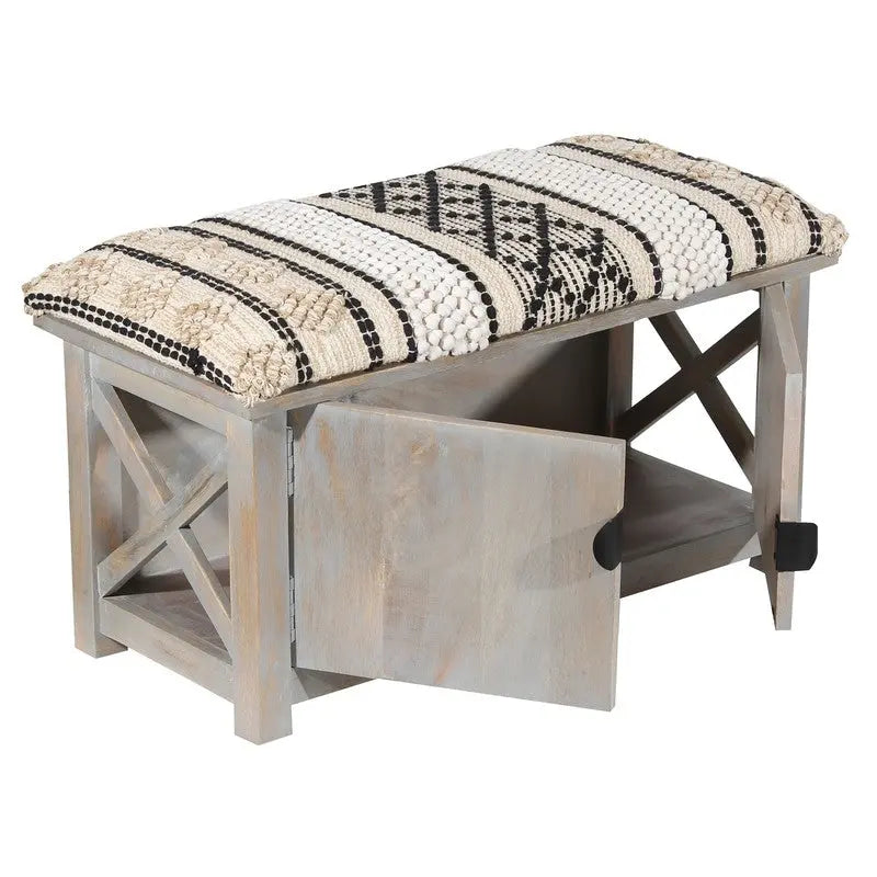 HERAT ORIENTAL Handmade Cotton Upholstered Cabinet Doors Storage Bench - 14x17x30