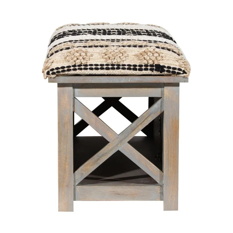 HERAT ORIENTAL Handmade Cotton Upholstered Cabinet Doors Storage Bench - 14x17x30