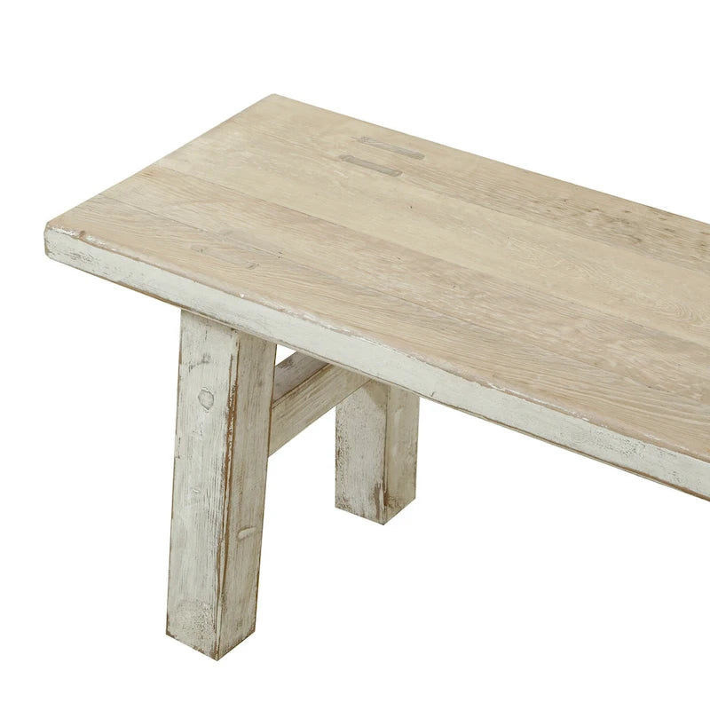 Artissance Small Amalfi Old Pine Wood Bench, 47 Inch Long, Antique Off White Finish