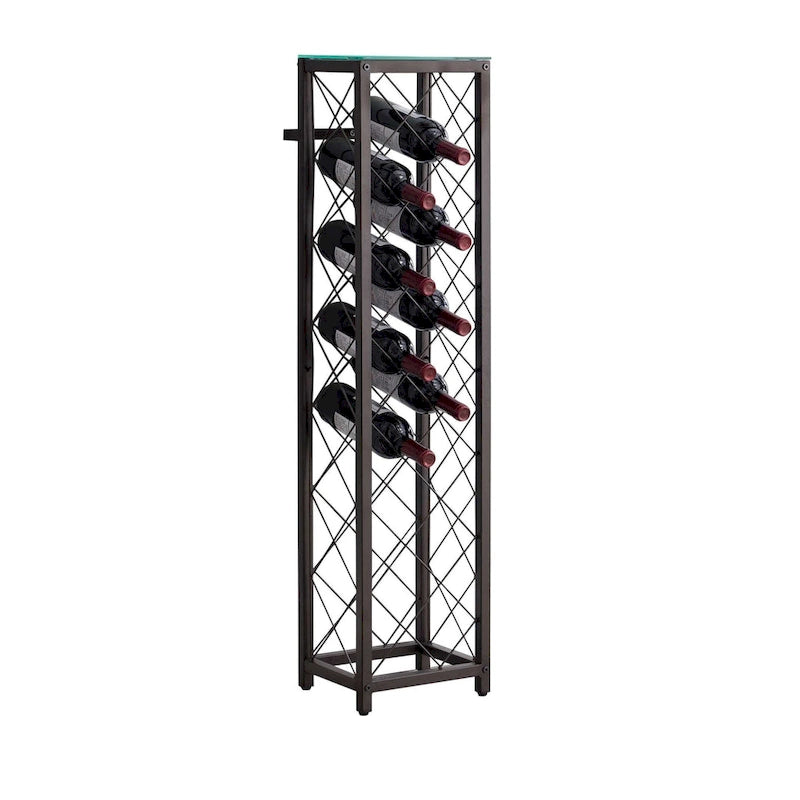 Pewter Wine Rack with Tempered Glass Shelf for 13 Bottles