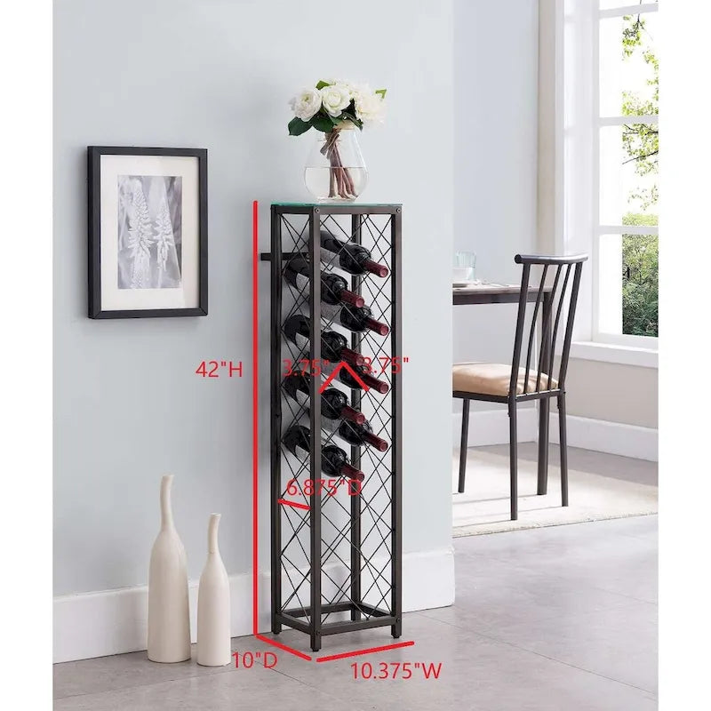 Pewter Wine Rack with Tempered Glass Shelf for 13 Bottles