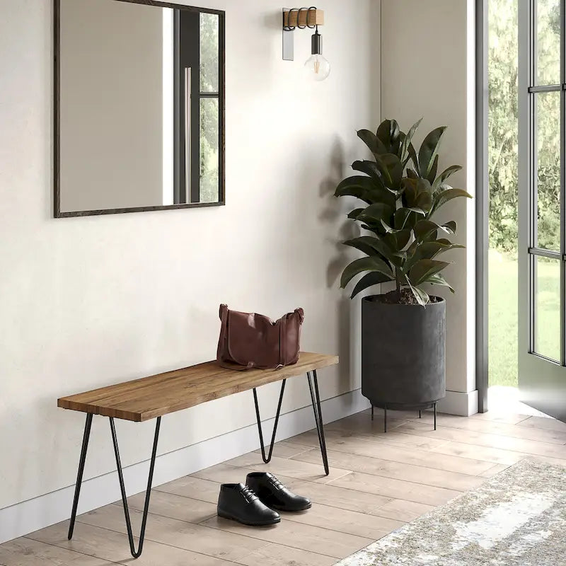 WYNDENHALL Emanuel SOLID MANGO WOOD 42 inch Wide Industrial Contemporary Bench in Natural - 12.8 d x 42.3 w x 16.7 h