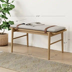 Nathan James Gugan Mid-Century Light Brown Bench with Removable Ivory Cushion for Bedroom and Hallway