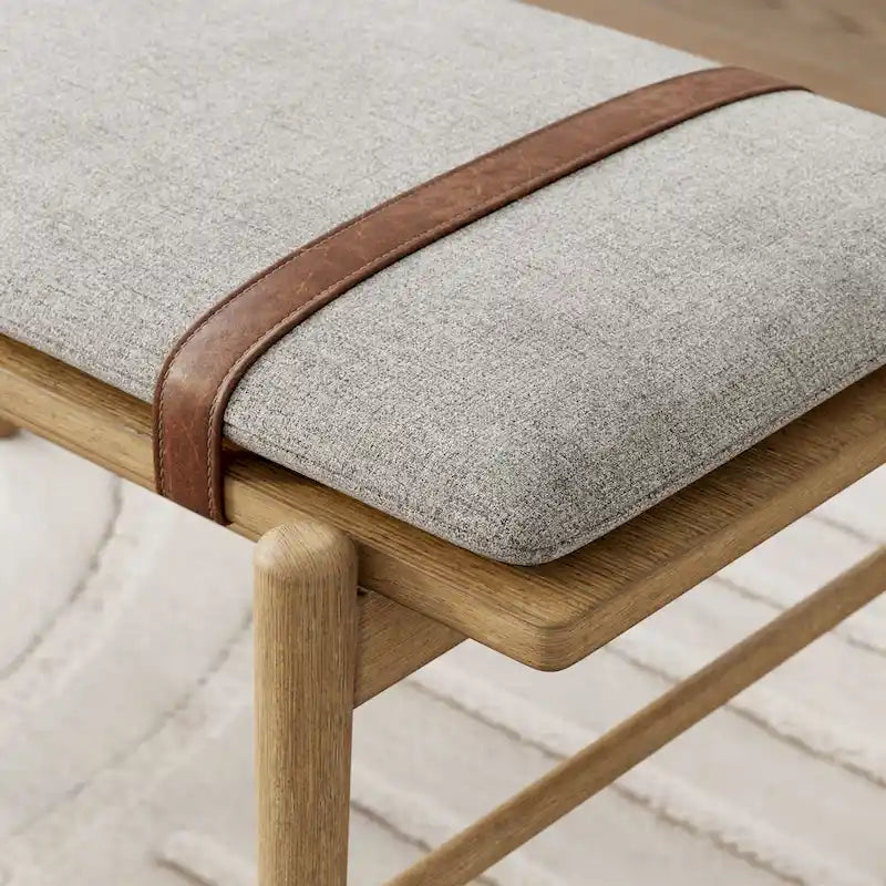 Nathan James Gugan Mid-Century Light Brown Bench with Removable Ivory Cushion for Bedroom and Hallway