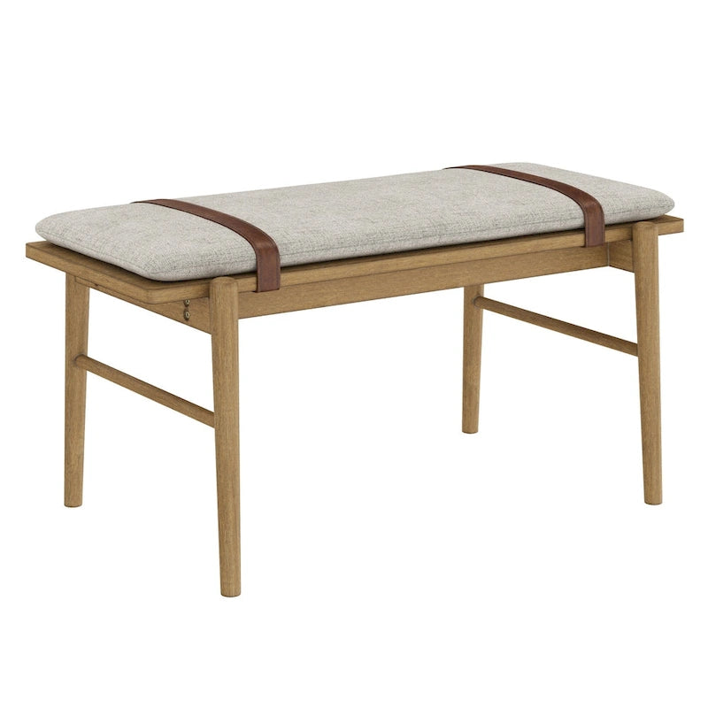 Nathan James Gugan Mid-Century Light Brown Bench with Removable Ivory Cushion for Bedroom and Hallway