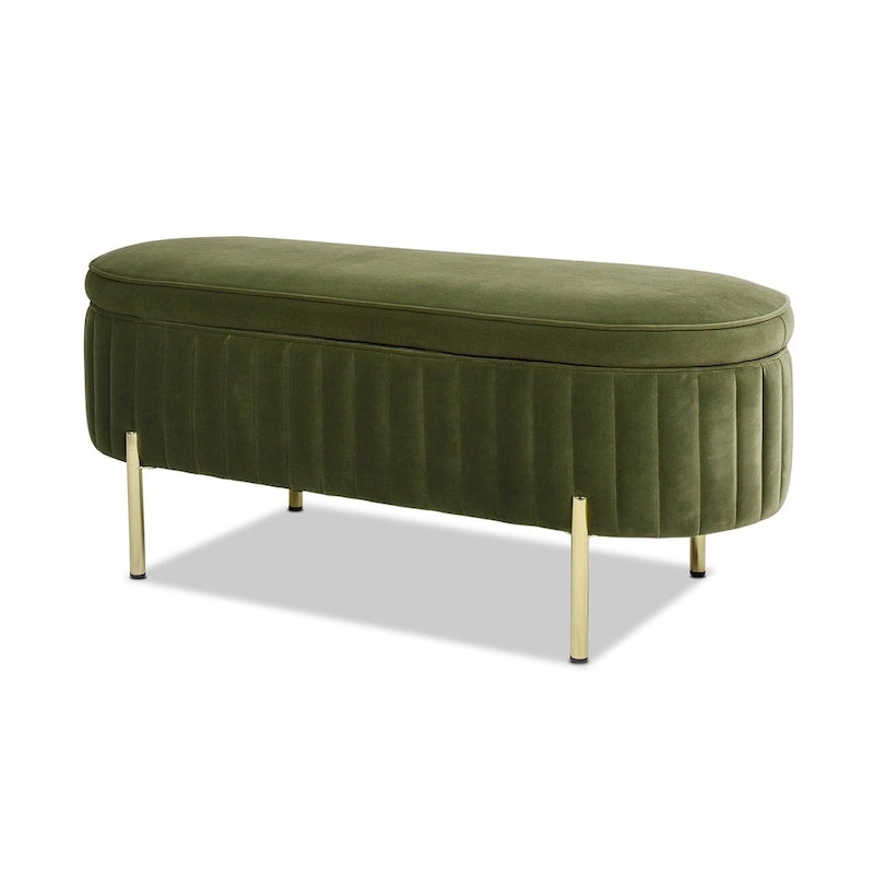 Chloe Modern Glam Performance Velvet Oval Tufted Storage Bench