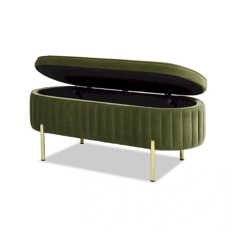 Chloe Modern Glam Performance Velvet Oval Tufted Storage Bench
