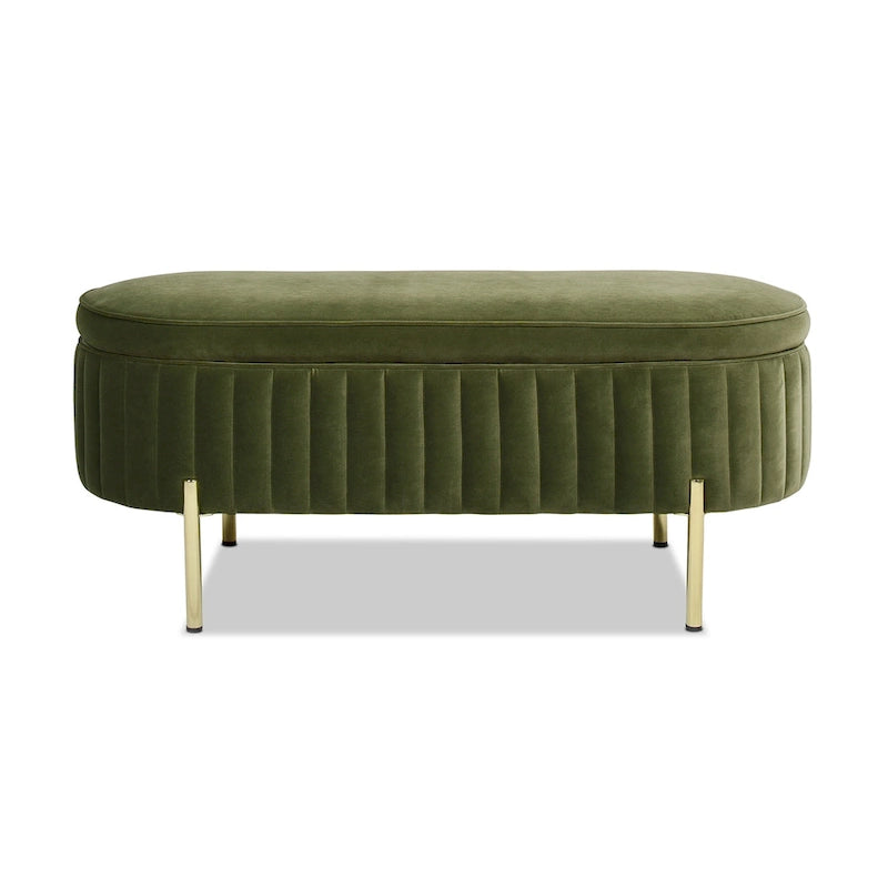 Chloe Modern Glam Performance Velvet Oval Tufted Storage Bench