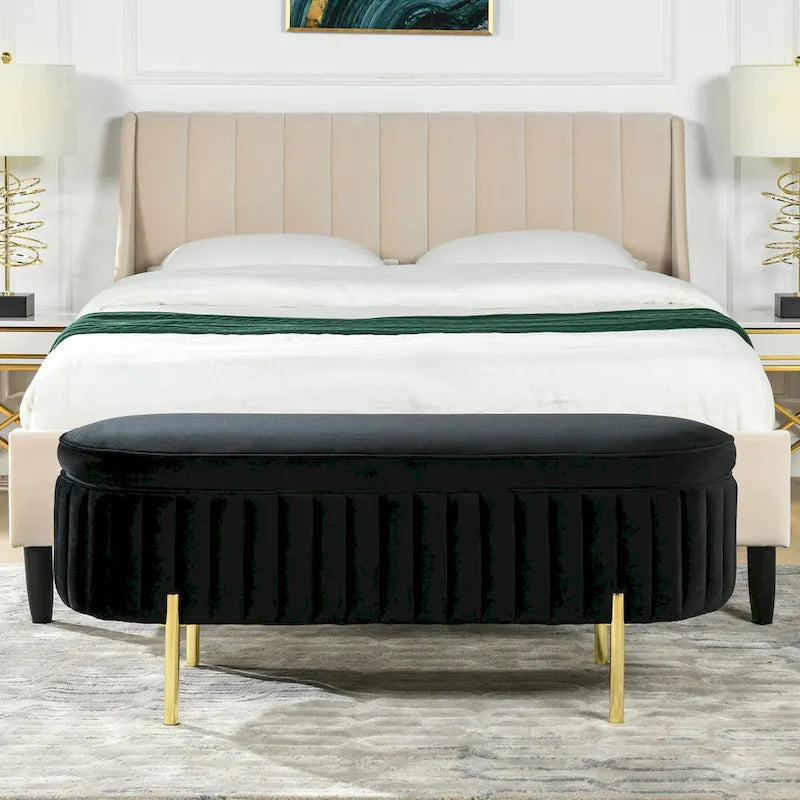 Chloe Modern Glam Performance Velvet Oval Tufted Storage Bench