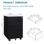 3 Drawer Mobile File Cabinet with Lock Steel File Cabinet(Black)