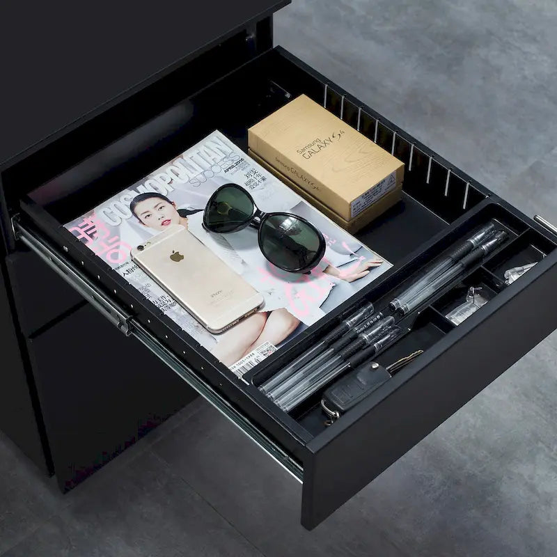 3 Drawer Mobile File Cabinet with Lock Steel File Cabinet(Black)