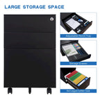 3 Drawer Mobile File Cabinet with Lock Steel File Cabinet(Black)