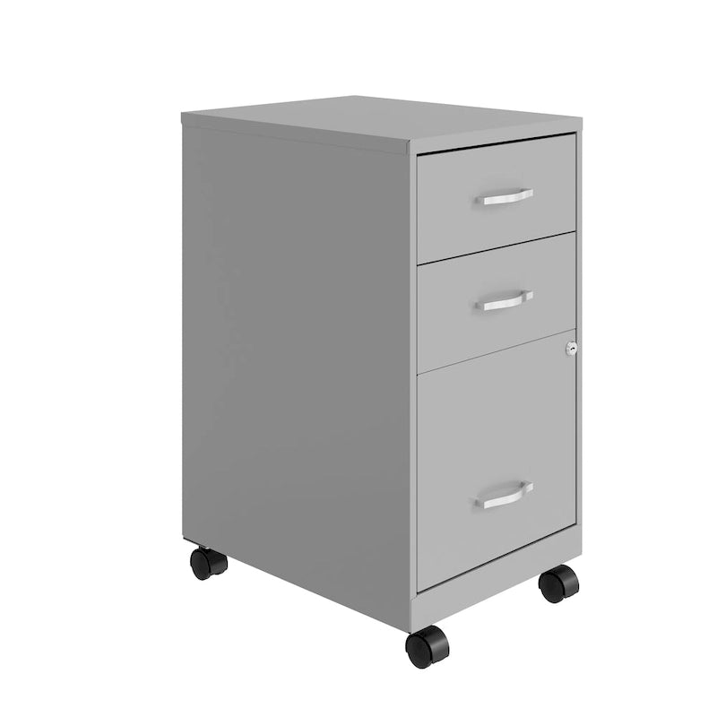 Space Solutions 18 Deep 3 Drawer Mobile Metal Cabinet, Arctic Silver