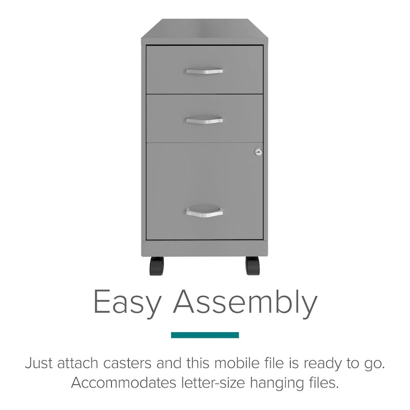 Space Solutions 18 Deep 3 Drawer Mobile Metal Cabinet, Arctic Silver