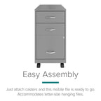 Space Solutions 18 Deep 3 Drawer Mobile Metal Cabinet, Arctic Silver