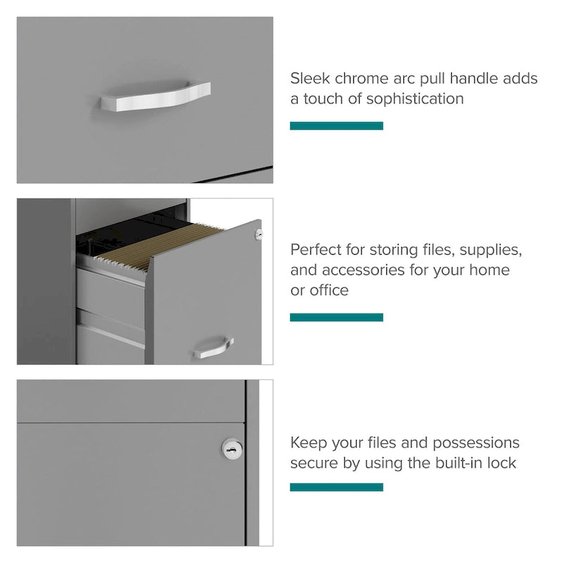 Space Solutions 18 Deep 3 Drawer Mobile Metal Cabinet, Arctic Silver