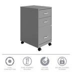 Space Solutions 18 Deep 3 Drawer Mobile Metal Cabinet, Arctic Silver