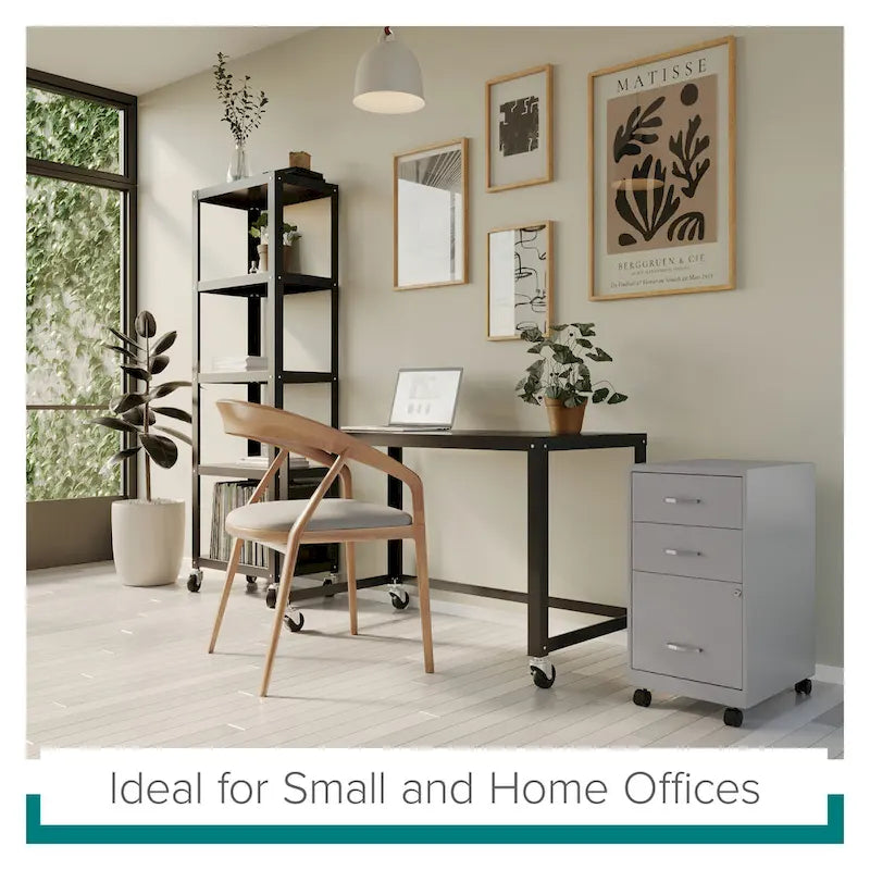 Space Solutions 18 Deep 3 Drawer Mobile Metal Cabinet, Arctic Silver