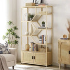 7-Tier Rattan Decor Bookshelf Display Stand with cabinet