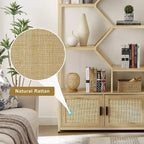 7-Tier Rattan Decor Bookshelf Display Stand with cabinet