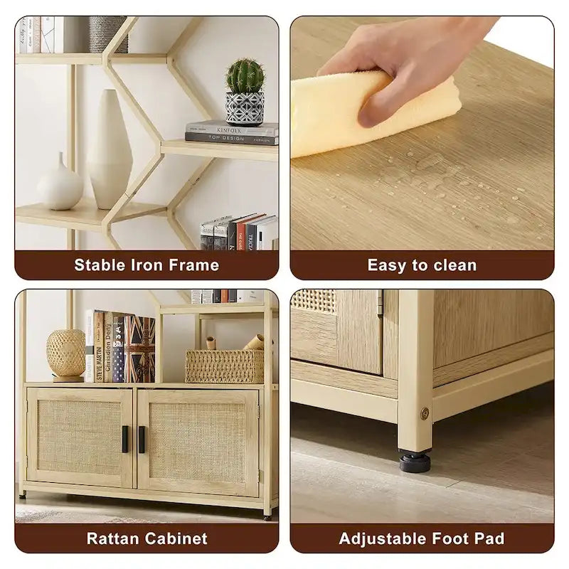 7-Tier Rattan Decor Bookshelf Display Stand with cabinet