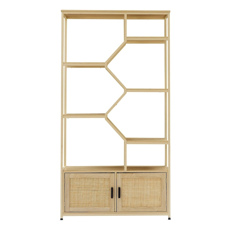 7-Tier Rattan Decor Bookshelf Display Stand with cabinet