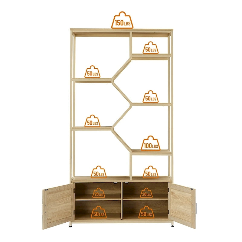 7-Tier Rattan Decor Bookshelf Display Stand with cabinet