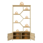 7-Tier Rattan Decor Bookshelf Display Stand with cabinet