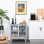 HOMCOM Accent Storage Cabinet Sideboard Serving Buffet Console with Fretwork Doors and Elevated Base, Grey - 31 x 14.25 x 31