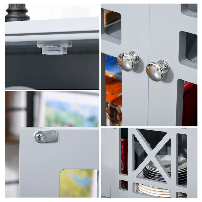 HOMCOM Accent Storage Cabinet Sideboard Serving Buffet Console with Fretwork Doors and Elevated Base, Grey - 31 x 14.25 x 31