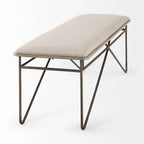 Camille Cream Fabric Seat w/ Dark Metal Frame Bench - 55.5W x 16D x 17H