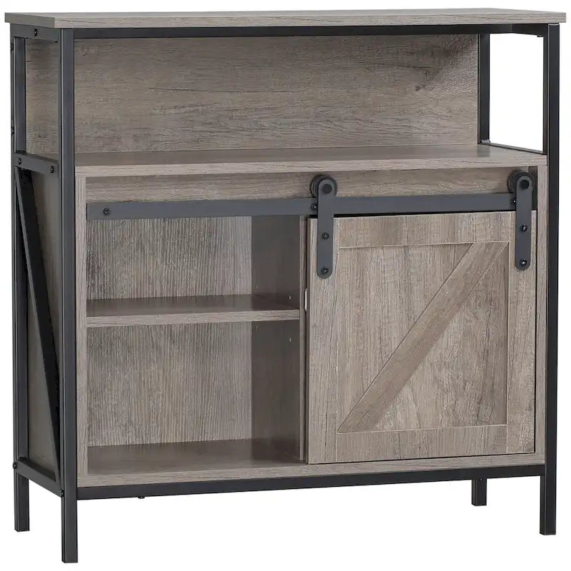 HOMCOM Farmhouse Buffet Cabinet, Kitchen Sideboard, with Sliding Barn Door and Adjustable Shelf for Living Room, Grey