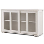 Modern Cream White Wood Buffet Sideboard Cabinet with Glass Sliding Door - 42W x 13.0D x 24.5H