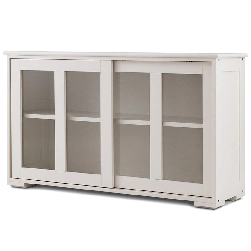 Modern Cream White Wood Buffet Sideboard Cabinet with Glass Sliding Door - 42W x 13.0D x 24.5H