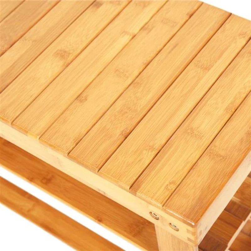 90cm Strip Pattern Tiers Bamboo Stool Shoe Rack with Boots Compartment Wood Color - 35.43 x 11.02 x 17.72