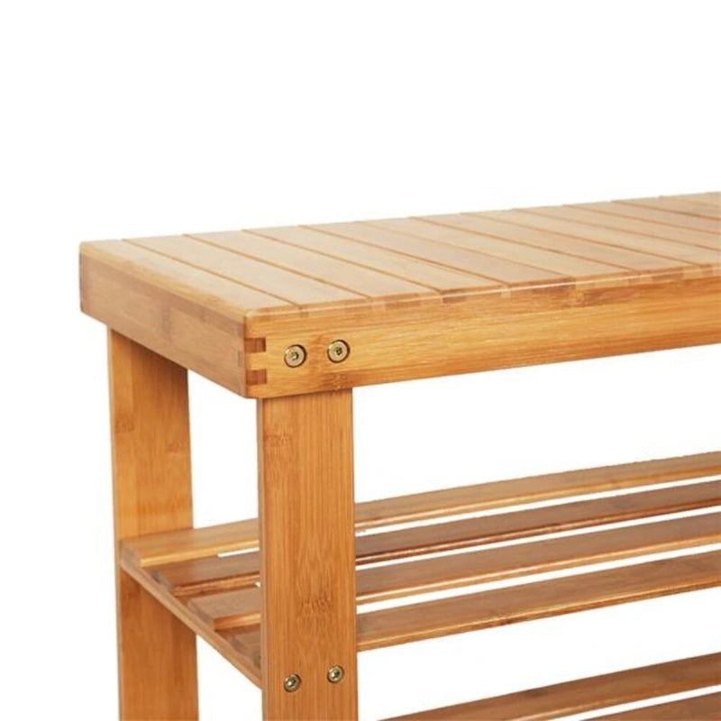 90cm Strip Pattern Tiers Bamboo Stool Shoe Rack with Boots Compartment Wood Color - 35.43 x 11.02 x 17.72
