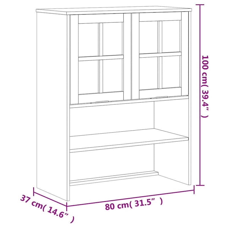 vidaXL Top for Highboard with Glass Doors FLAM Solid Wood Pine - 31.5 x 14.6 x 39.4