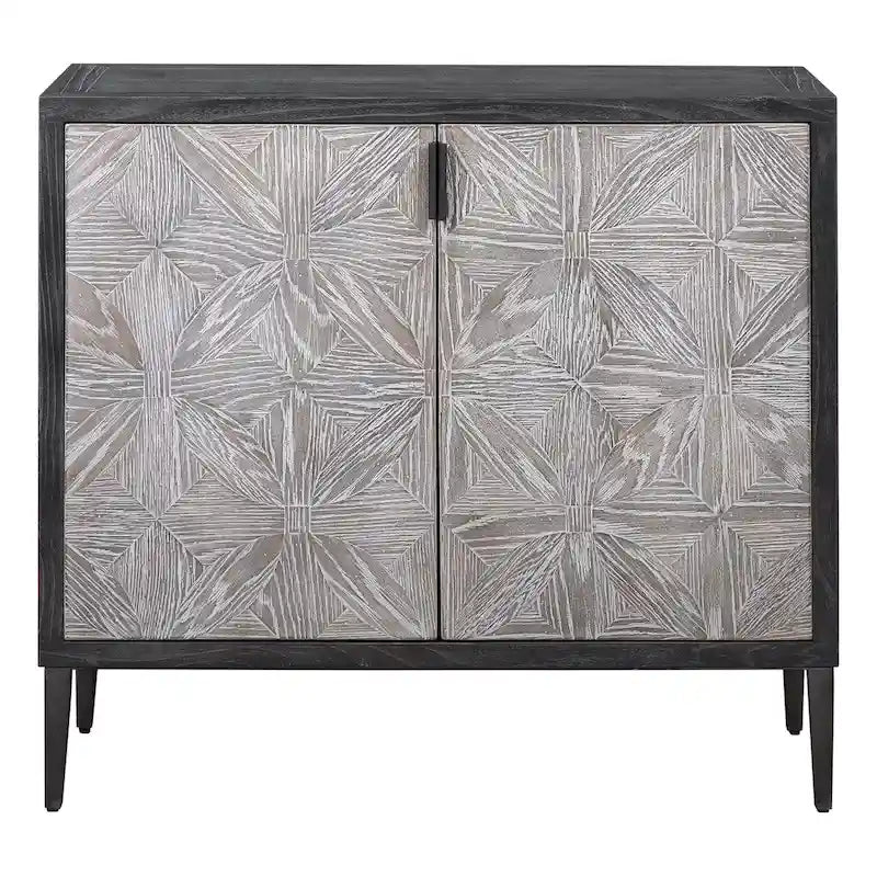 36.5 Gray and Black Contemporary Two Door Rectangular Accent Cabinet