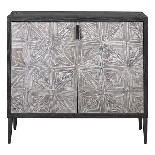 36.5 Gray and Black Contemporary Two Door Rectangular Accent Cabinet