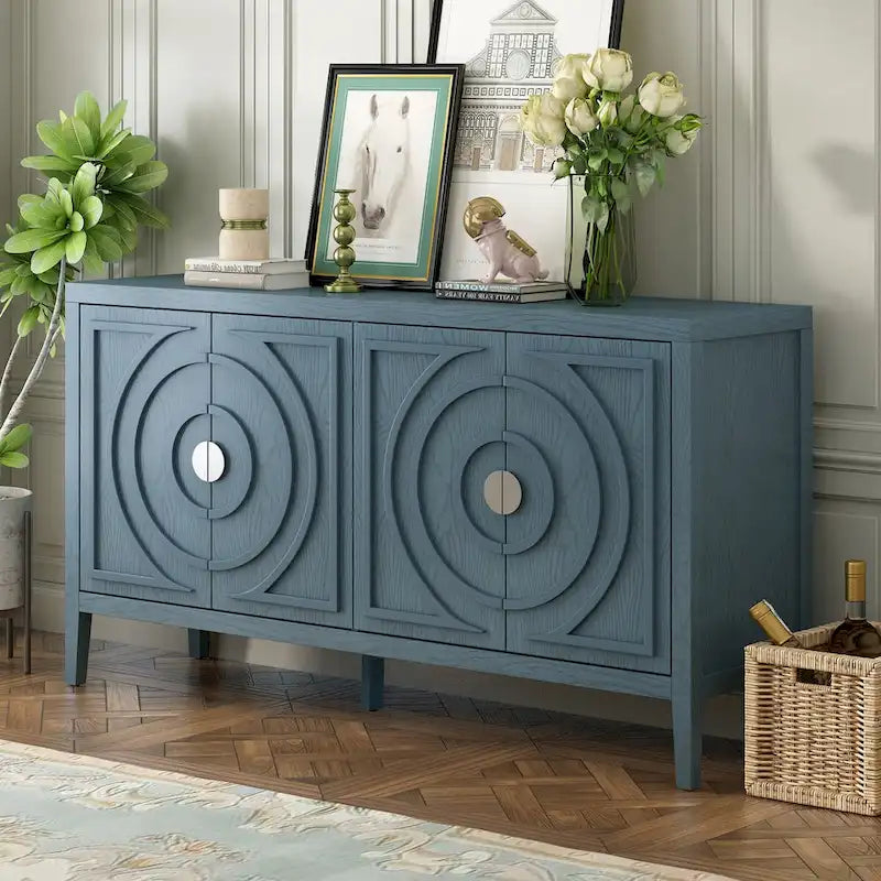 Retro Sideboarddoor with Circular Groove Design Round Metal Door Handle - N/A