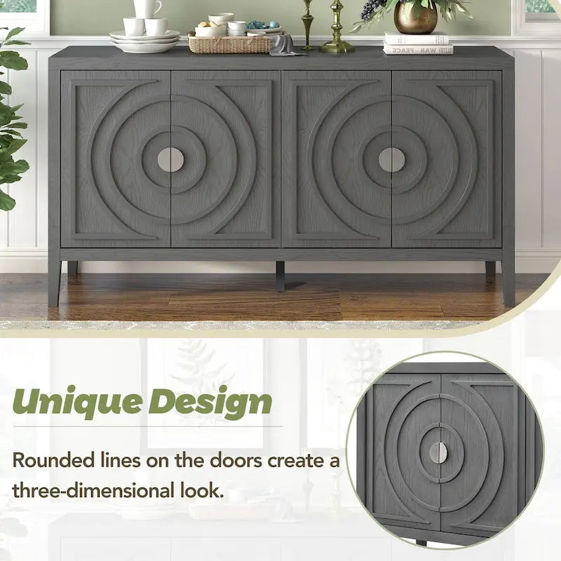Retro Sideboarddoor with Circular Groove Design Round Metal Door Handle - N/A